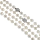 A cultured pearl single-strand necklace.