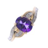 A 9ct gold amethyst and diamond dress ring.