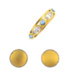 A gem-set ring and a pair of earrings.