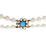 A cultured pearl two-row bracelet.