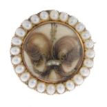 A late Victorian gold split pearl memorial brooch.