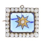 A late Victorian gold split pearl, paste and enamel brooch.