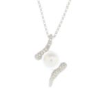 An 18ct gold cultured pearl and diamond pendant.