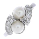 A cultured pearl and diamond dress ring.