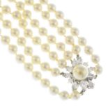 A four-row imitation pearl necklace.