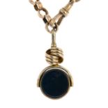 An early 20th century 9ct gold Albert and hardstone fob.