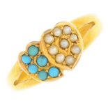 A late Victorian 15ct gold turquoise and split pearl ring.