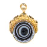 A late Victorian gold agate fob.