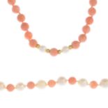 A set of coral and cultured pearl jewellery.