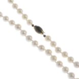 A cultured pearl necklace.