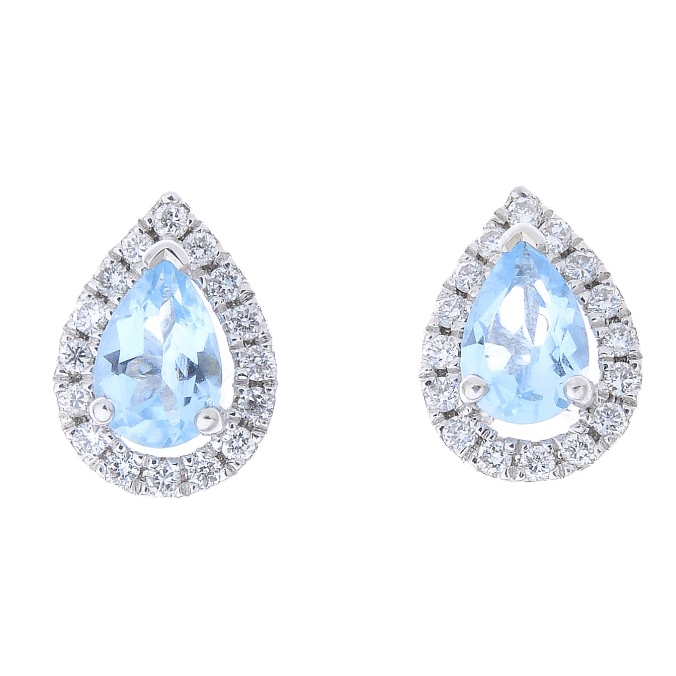 A pair of 18ct gold aquamarine and diamond earrings.