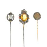 Three 19th century silver gem-set pins.