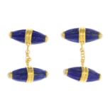 A pair of lapis lazuli and split pearl cufflinks.