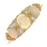 A 1970s 18ct gold opal and diamond dress ring.