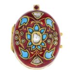 A Kundan work diamond, turquoise and enamel locket.