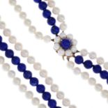 A lapis Lazuli and cultured pearl necklace.