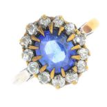 An early 20th century 9ct gold sapphire and diamond cluster ring.