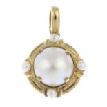 A mabe pearl and cultured pearl pendant.