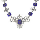 A mid 19th century silver marcasite and enamel necklace.