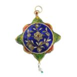 An enamel, diamond and gem-set pendant.