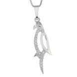 A cubic zirconia bird pendant.