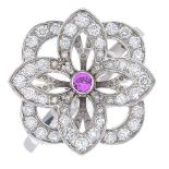 LOUIS VUITTON - a diamond and pink sapphire flower ring.