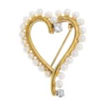 A seed pearl and diamond brooch.