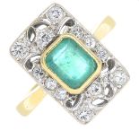 An 18ct gold emerald and diamond ring.