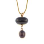 A garnet pendant, with chain.