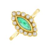 An 18ct gold emerald and diamond cluster ring.