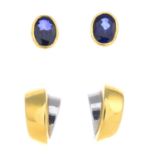 Three pairs of gem-set earrings.