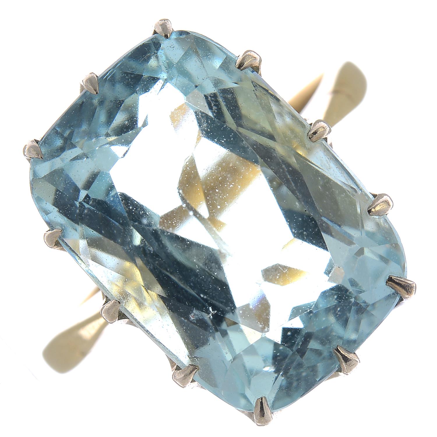 An aquamarine single-stone ring.