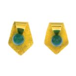 A pair of 18ct gold gem-set earrings.