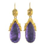 A pair of late Victorian gold amethyst earrings.