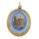 A late Victorian 15ct gold micro mosaic pendant.