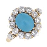 A late Victorian gold turquoise and diamond cluster ring.