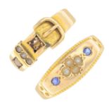 Two late Victorian 15ct gold gem-set rings.
