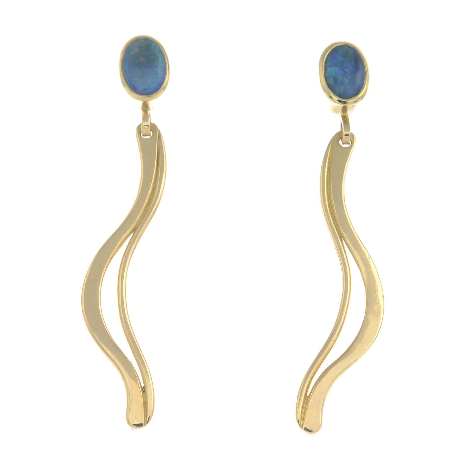 A pair of 18ct gold composite opal earrings.