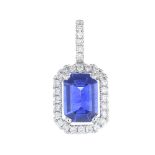 A sapphire and diamond pendant.