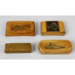 Four 19th century boxwood snuff boxes,