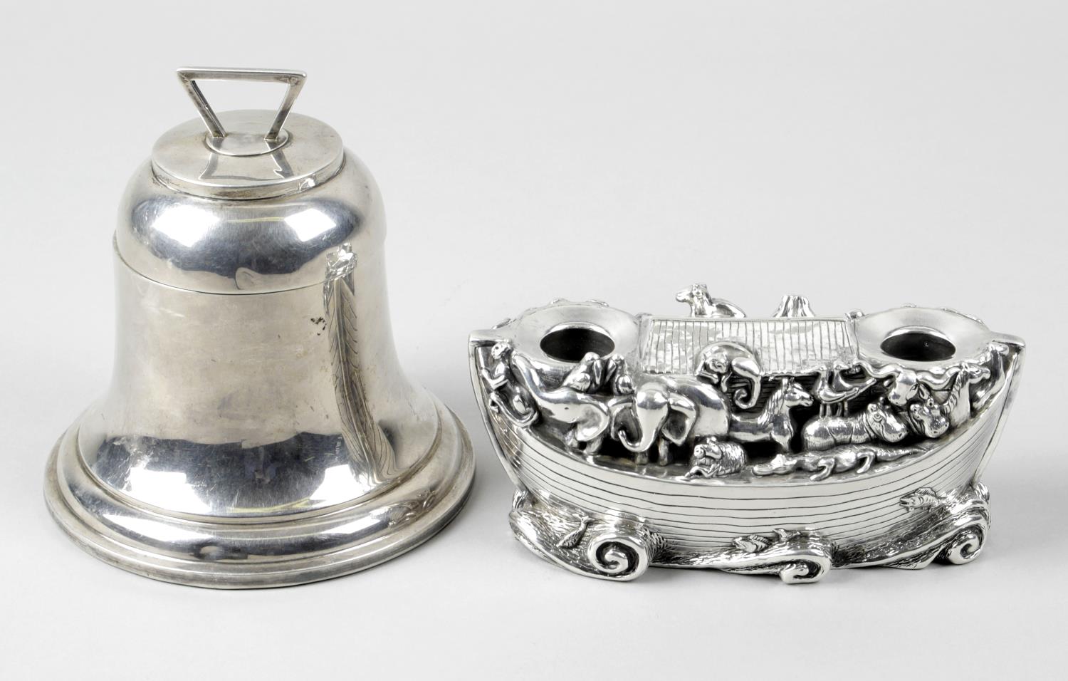 A silver mounted bell shape inkwell,