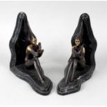 P. Teneszizuk, a bronze table lamp decorated with an ivory detailed figure of a nun reading from a