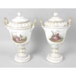 A pair of KPM German porcelain pedestal vases and covers,