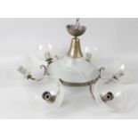 A mid 20th century gilt metal and frosted glass ceiling light fitment,