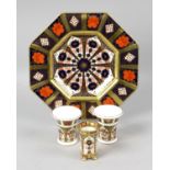 An octagonal Royal Crown Derby Imari plate,