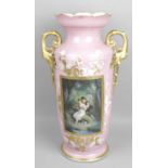 A late 19th century French porcelain two handled vase,