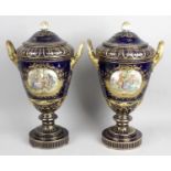 A pair of 20th century Sevres style porcelain vases and covers,