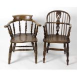 A 19th century elm and oak hoop back kitchen chair,