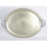 A large twentieth century silver plated twin handled gallery tray,