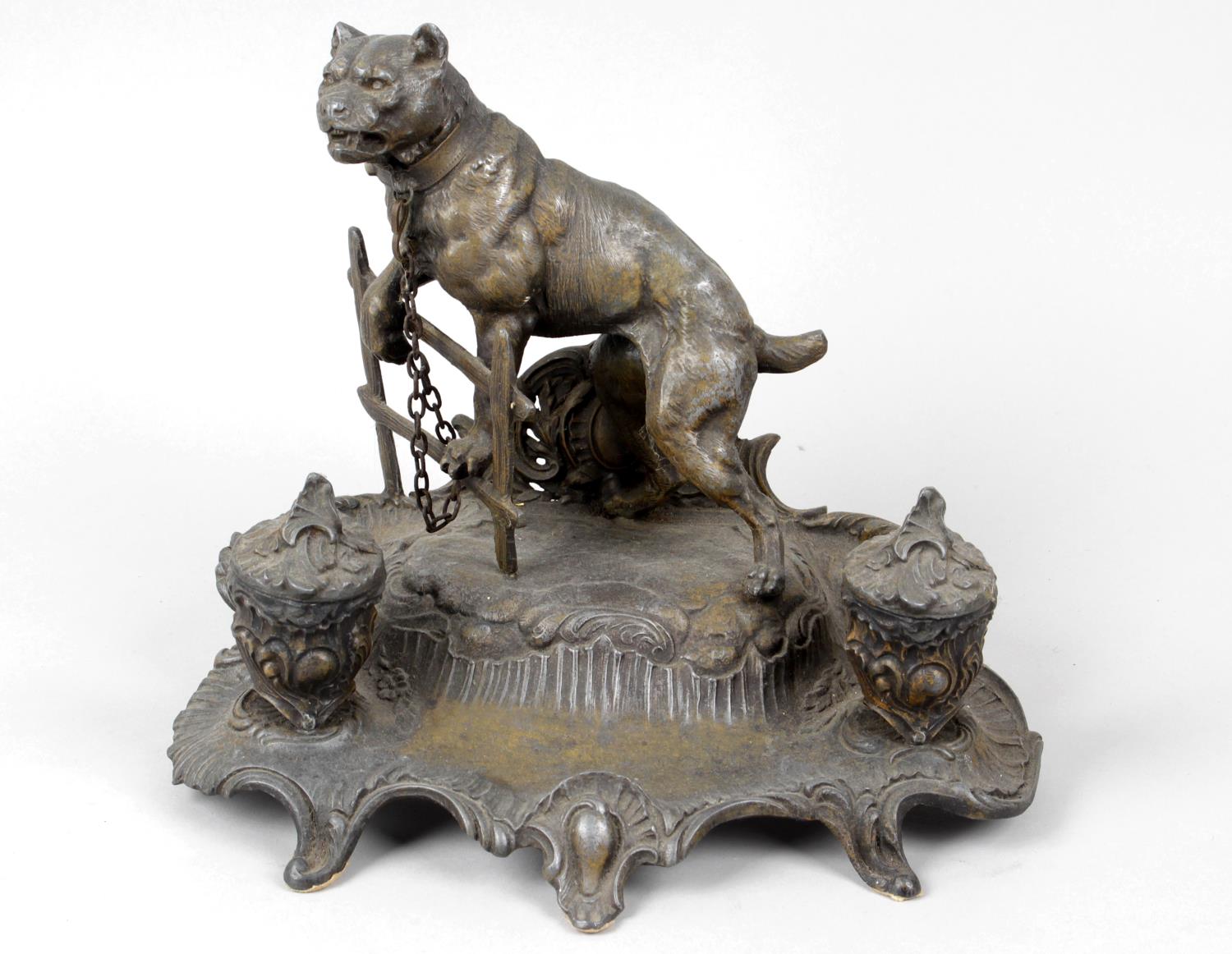 A 19th century bronzed inkstand,